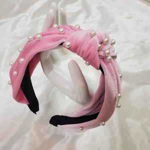 4for$25 Twisted Faux Pearl Velvet Headband Pink